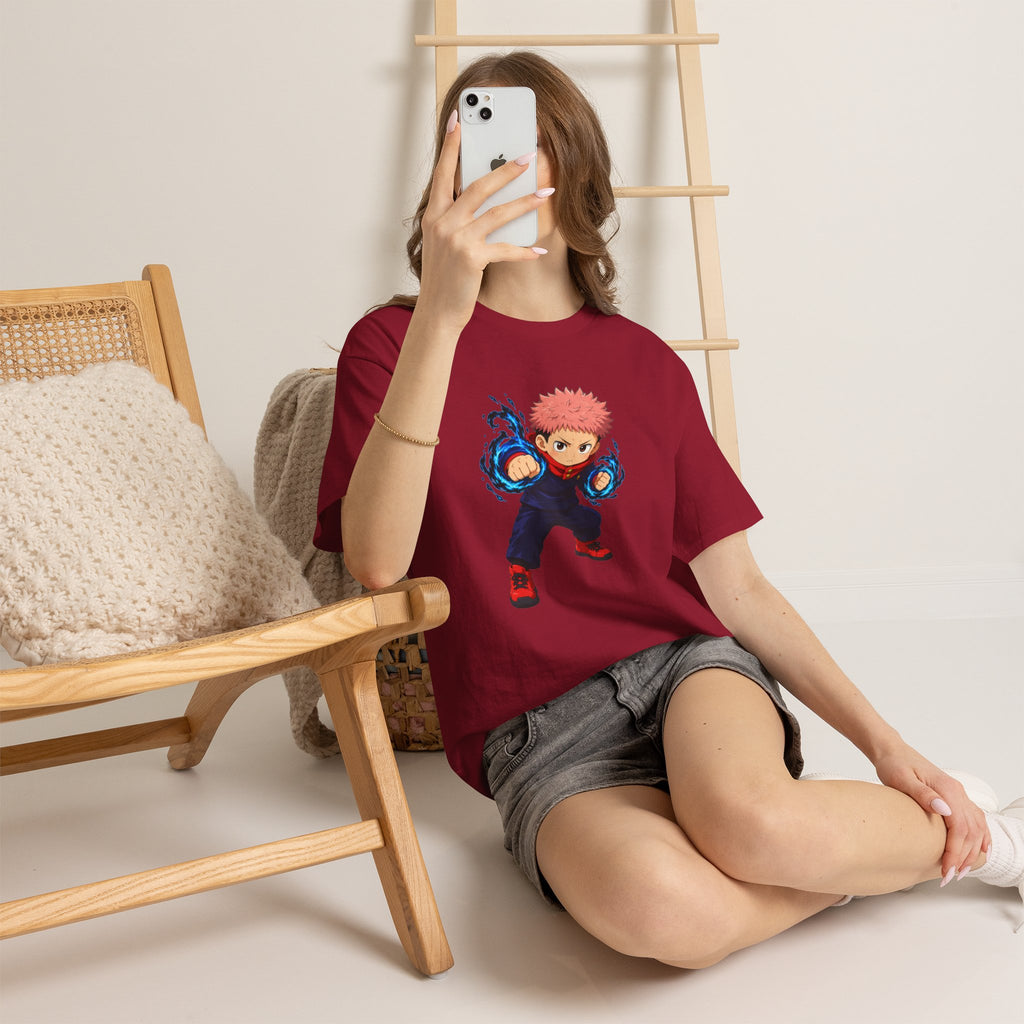 Chibi Fighter Character T-Shirt | Anime Action Pose, Energetic Boy Design
