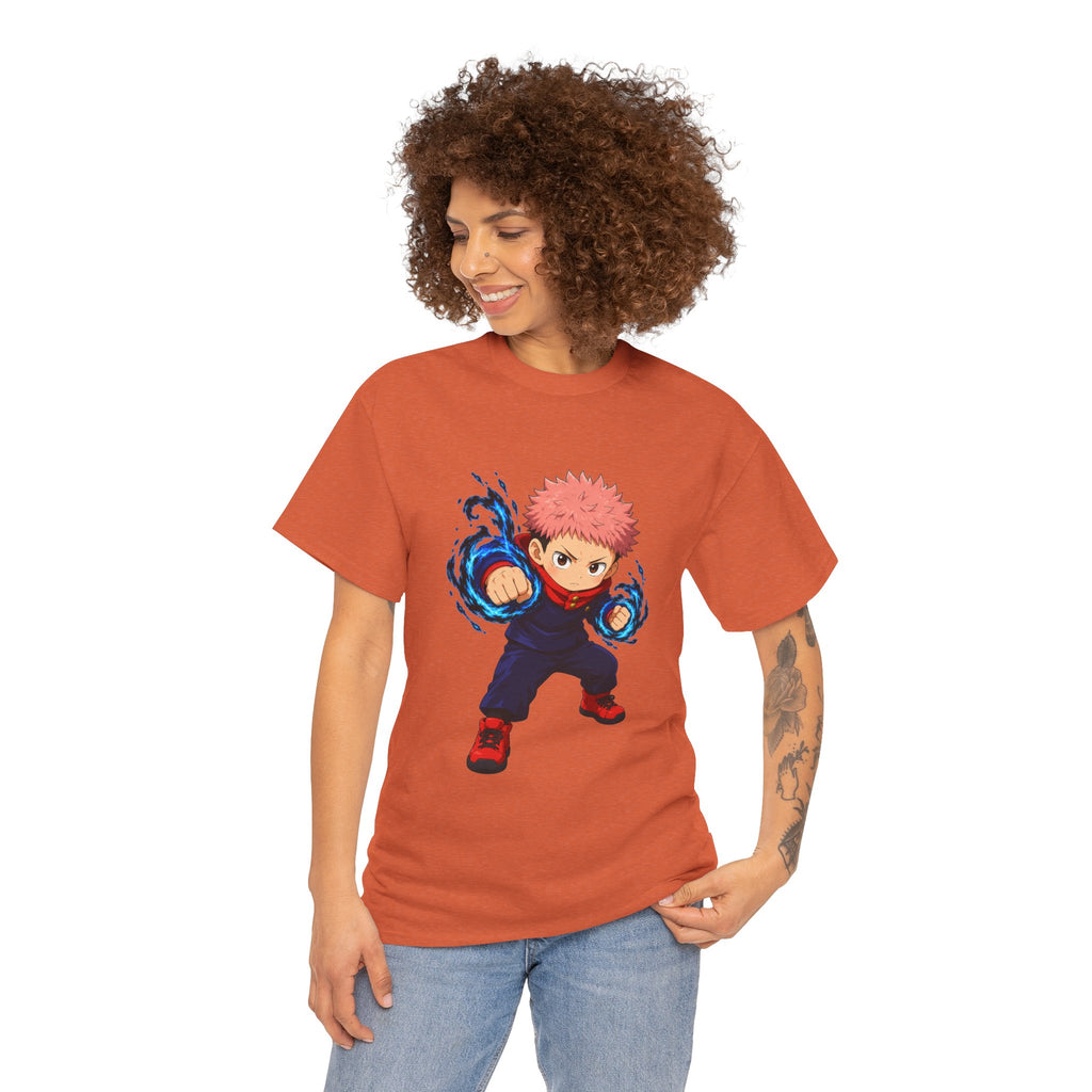 Chibi Fighter Character T-Shirt | Anime Action Pose, Energetic Boy Design