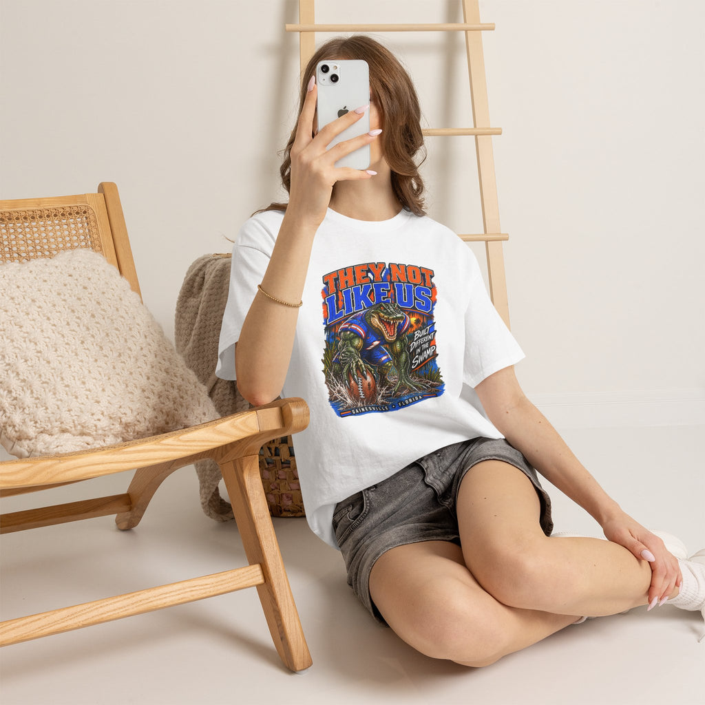 They Not Like Us Alligator Football T-Shirt | Swamp Monster Sports Tee