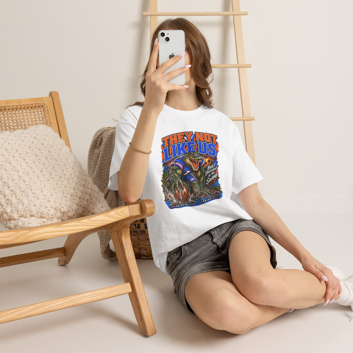 They Not Like Us Alligator Football T-Shirt | Swamp Monster Sports Tee