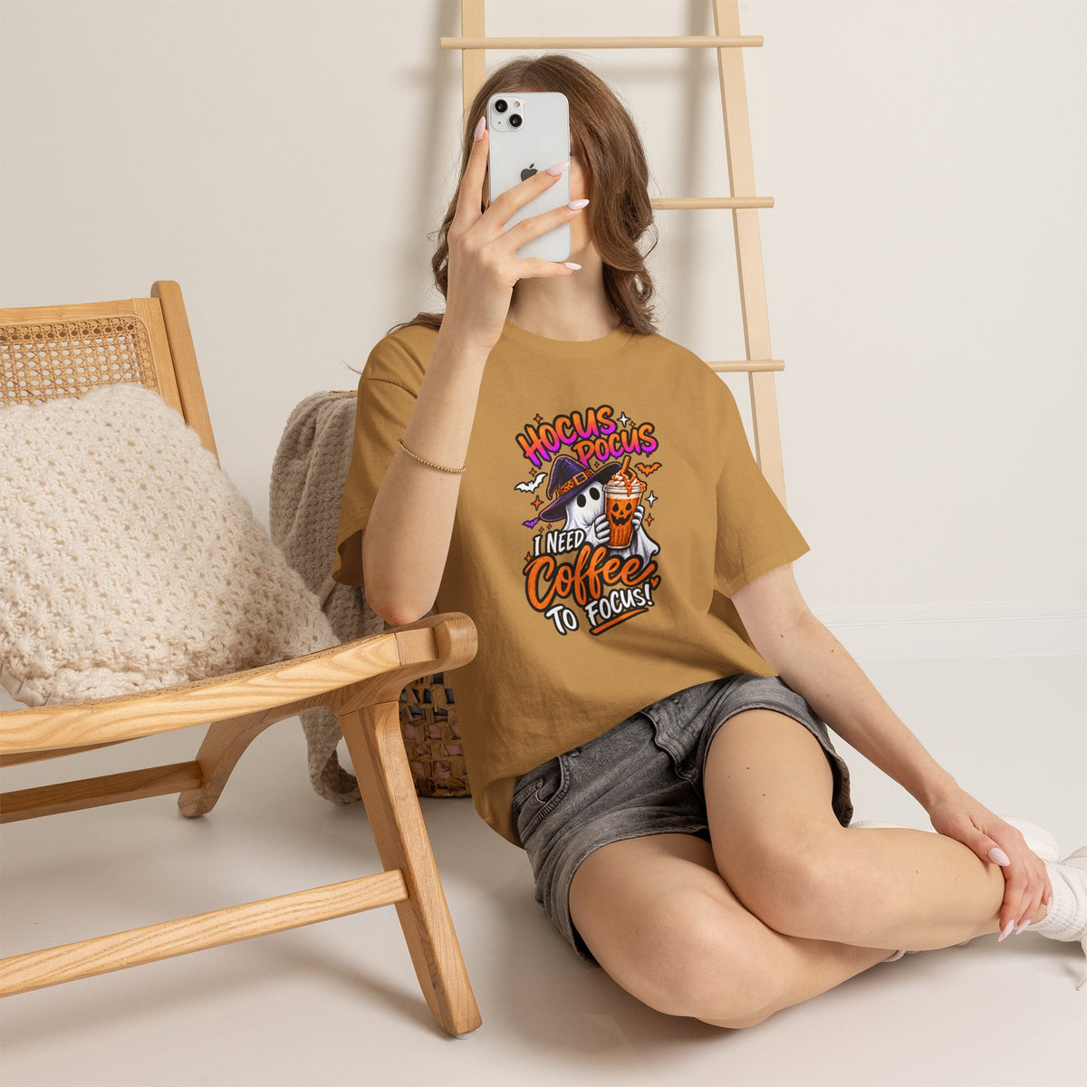 Hocus Pocus I Need Coffee To Focus T-Shirt | Halloween Ghost Witch Coffee Tee | Unisex