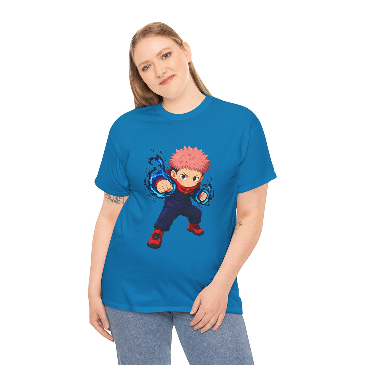 Chibi Fighter Character T-Shirt | Anime Action Pose, Energetic Boy Design
