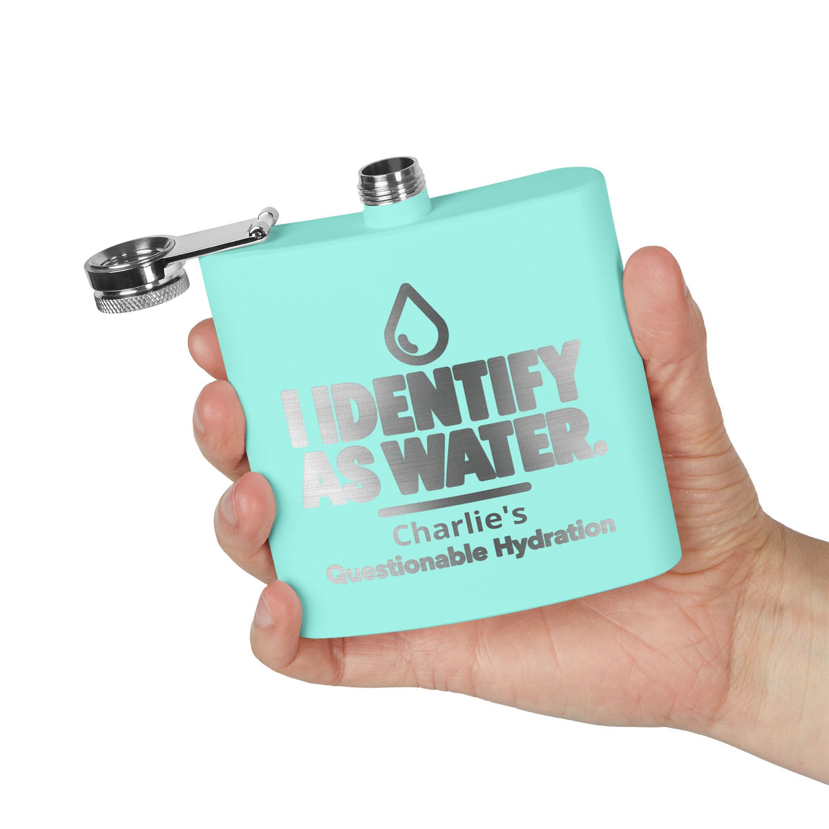 Identify as Water 6oz Stainless Steel Flask – Your Questionable Hydration