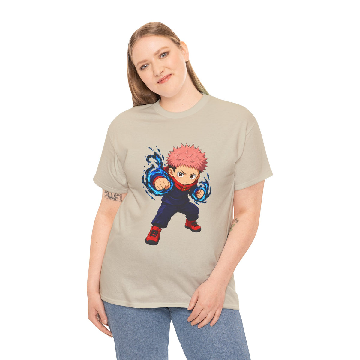 Chibi Fighter Character T-Shirt | Anime Action Pose, Energetic Boy Design