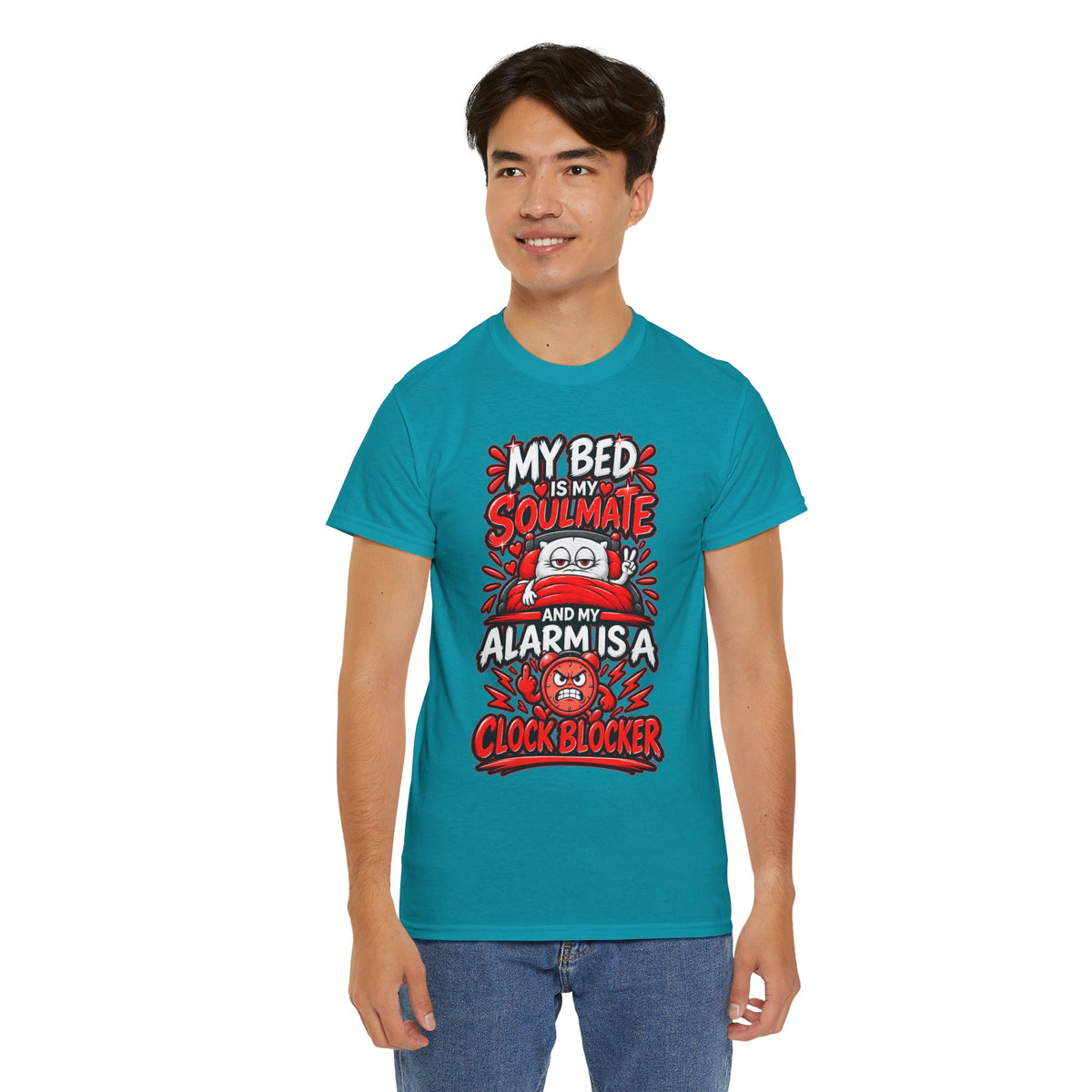 My Bed Is My Soulmate and My Alarm Is a Clock Blocker T-Shirt | Funny Sleep Tee