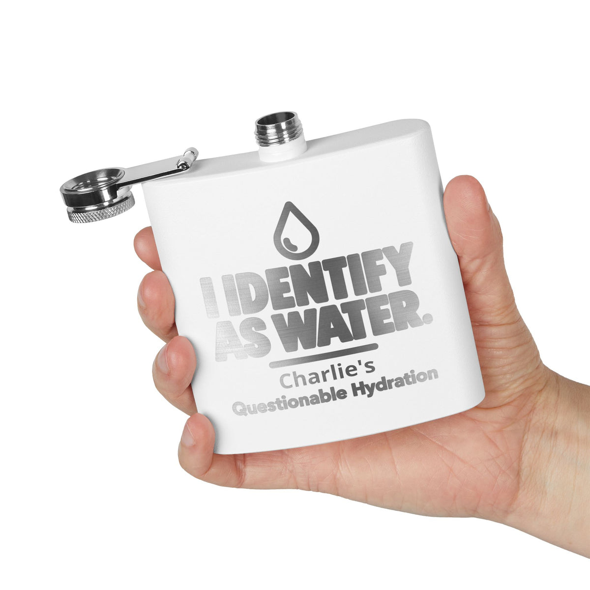 Identify as Water 6oz Stainless Steel Flask – Your Questionable Hydration