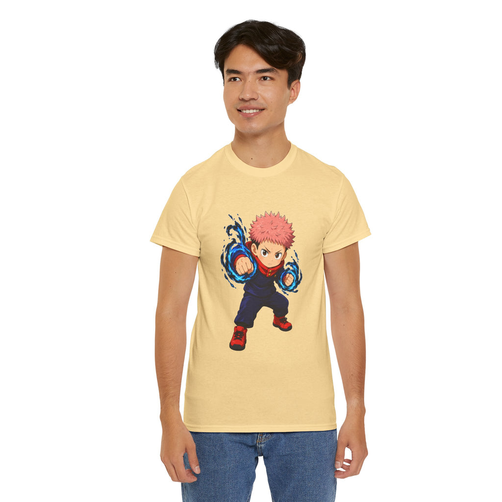 Chibi Fighter Character T-Shirt | Anime Action Pose, Energetic Boy Design
