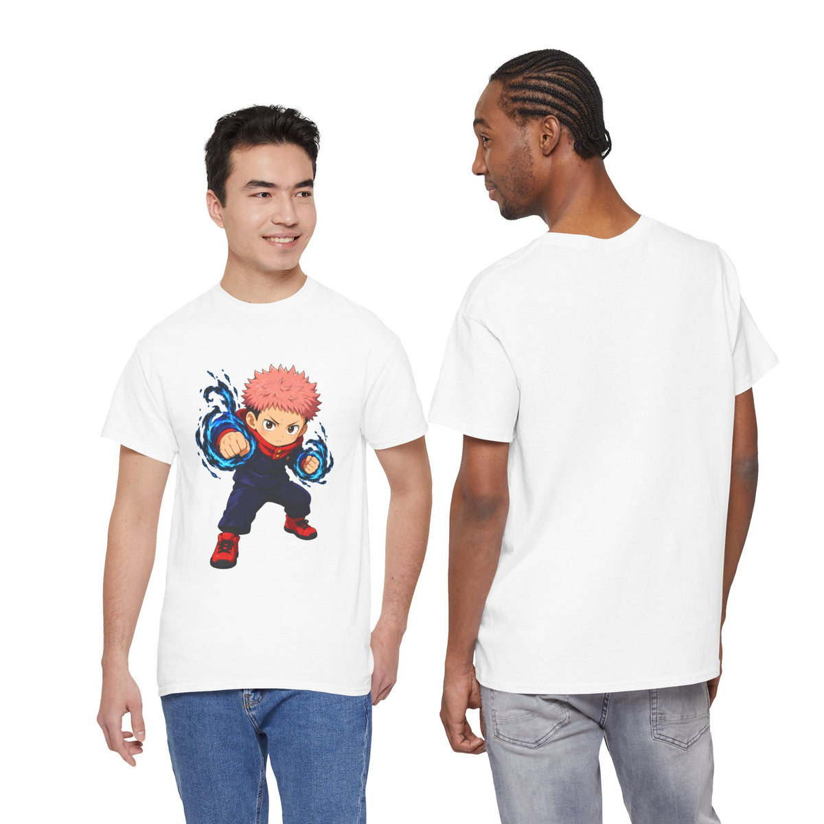 Chibi Fighter Character T-Shirt | Anime Action Pose, Energetic Boy Design