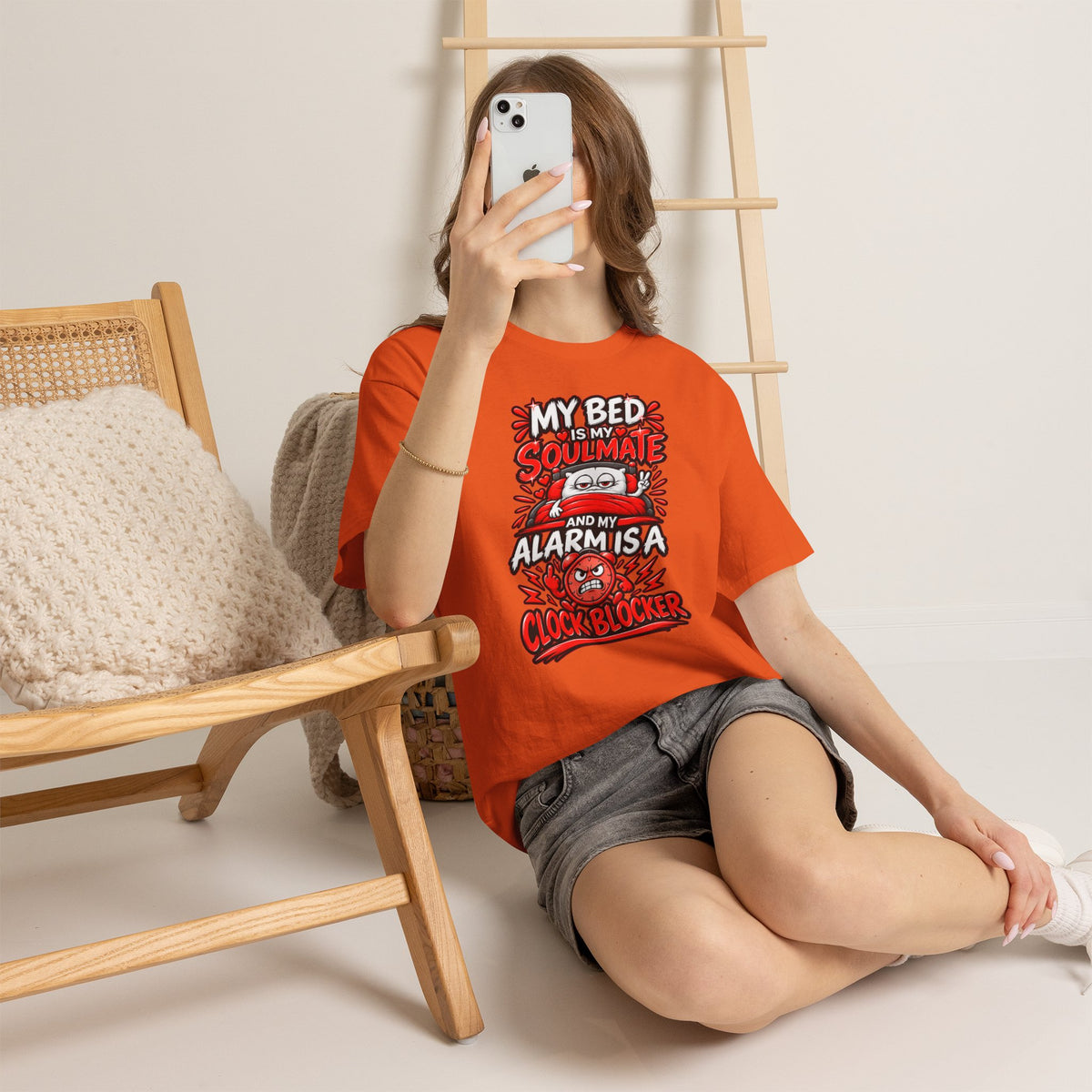 My Bed Is My Soulmate and My Alarm Is a Clock Blocker T-Shirt | Funny Sleep Tee
