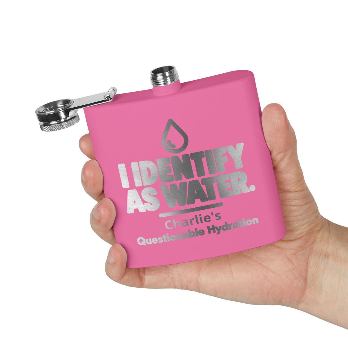 Identify as Water 6oz Stainless Steel Flask – Your Questionable Hydration