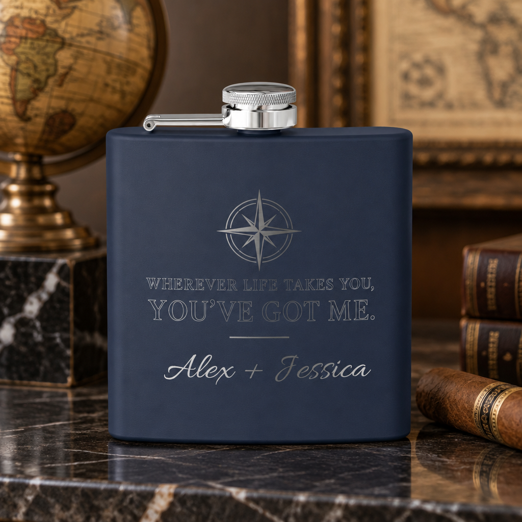 Personalized Compass Flask – “Wherever Life Takes You, You’ve Got Me”