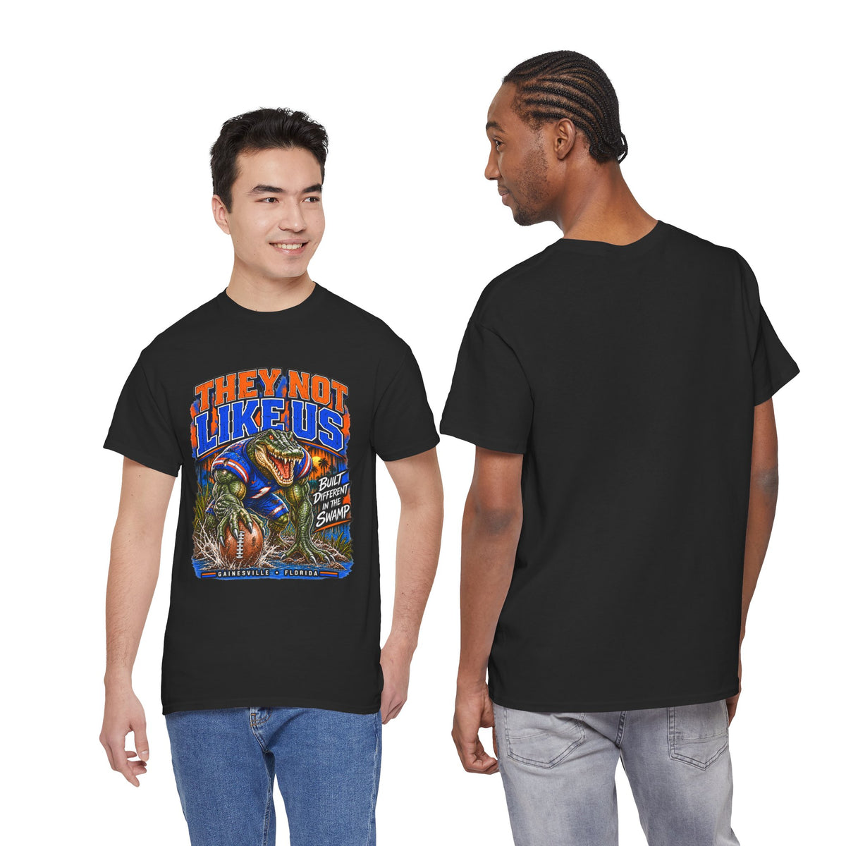 They Not Like Us Alligator Football T-Shirt | Swamp Monster Sports Tee