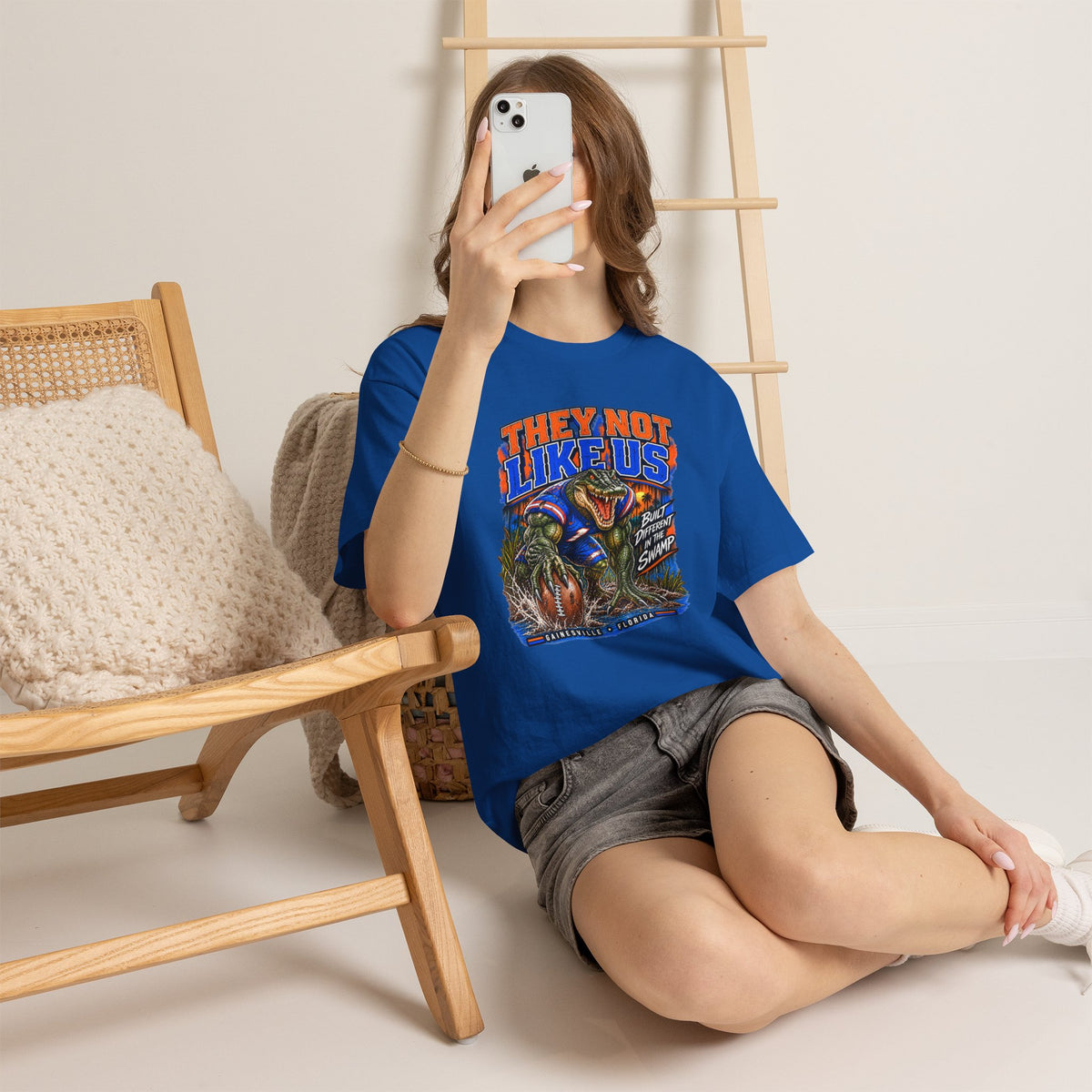 They Not Like Us Alligator Football T-Shirt | Swamp Monster Sports Tee