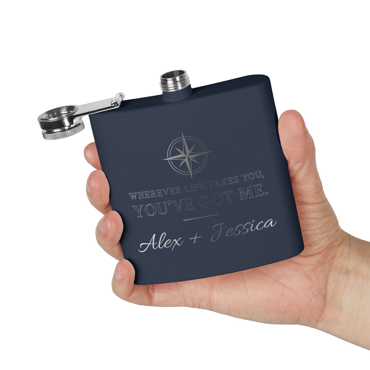 Personalized Compass Flask – “Wherever Life Takes You, You’ve Got Me”