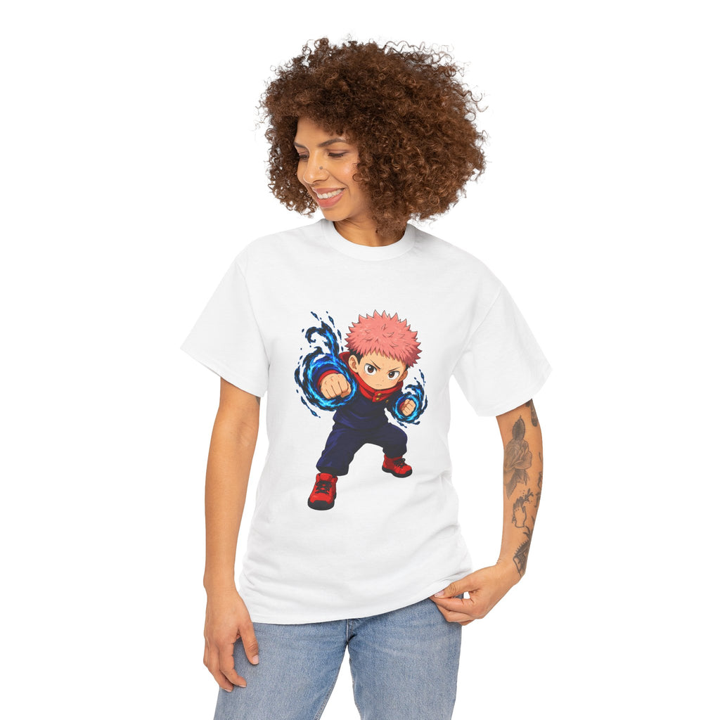 Chibi Fighter Character T-Shirt | Anime Action Pose, Energetic Boy Design