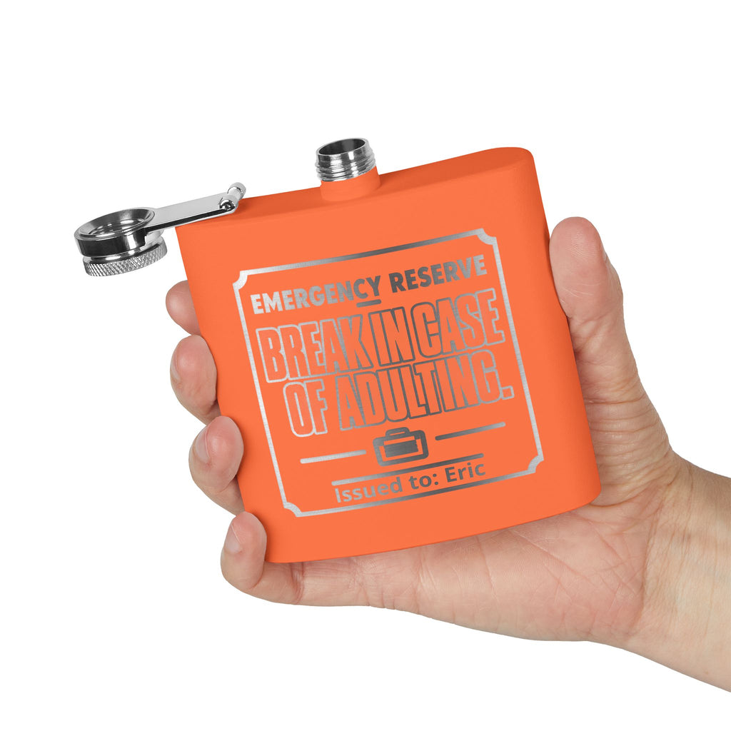 Break In Case of Adulting Personalized Stainless Steel Flask