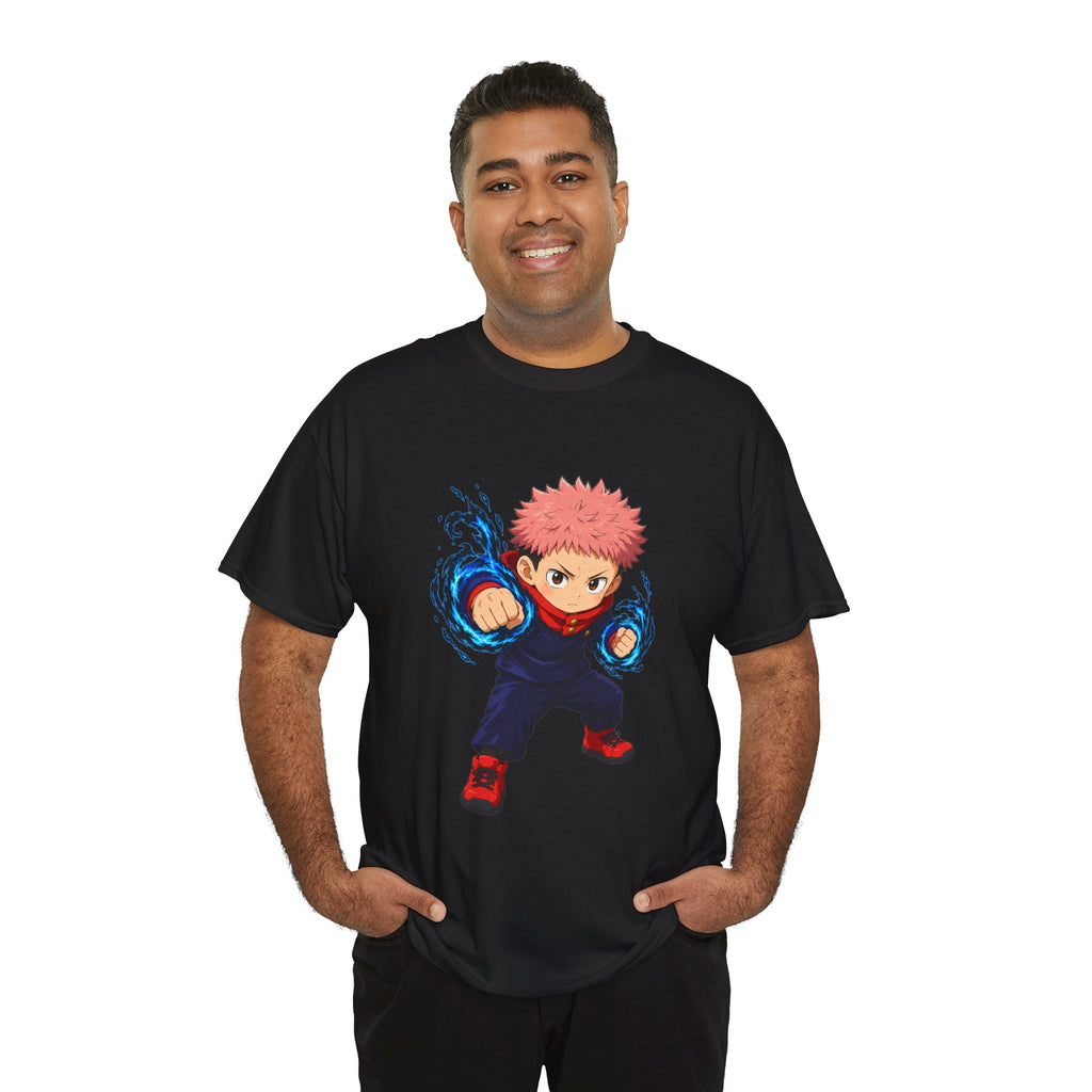 Chibi Fighter Character T-Shirt | Anime Action Pose, Energetic Boy Design
