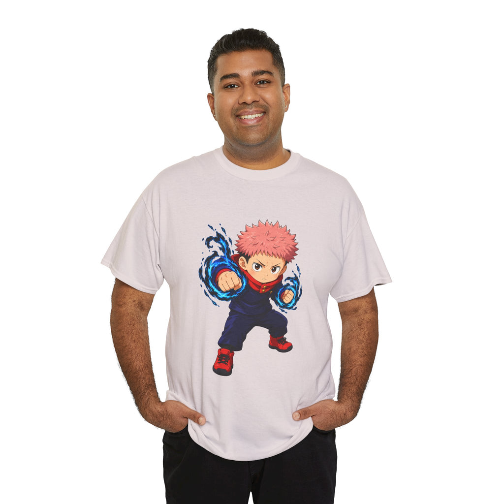 Chibi Fighter Character T-Shirt | Anime Action Pose, Energetic Boy Design