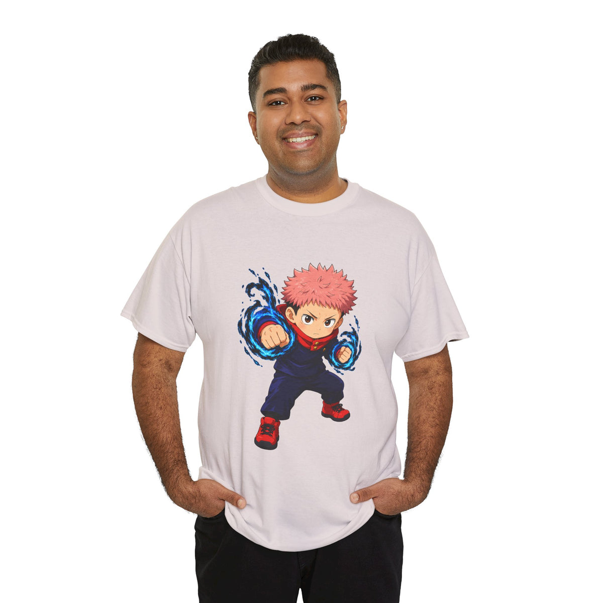 Chibi Fighter Character T-Shirt | Anime Action Pose, Energetic Boy Design