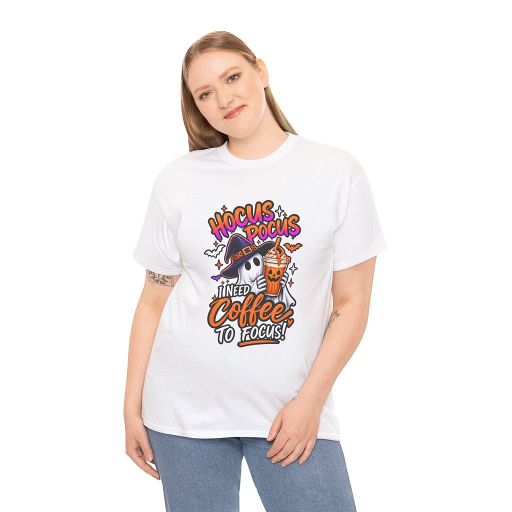 Hocus Pocus I Need Coffee To Focus T-Shirt | Halloween Ghost Witch Coffee Tee | Unisex