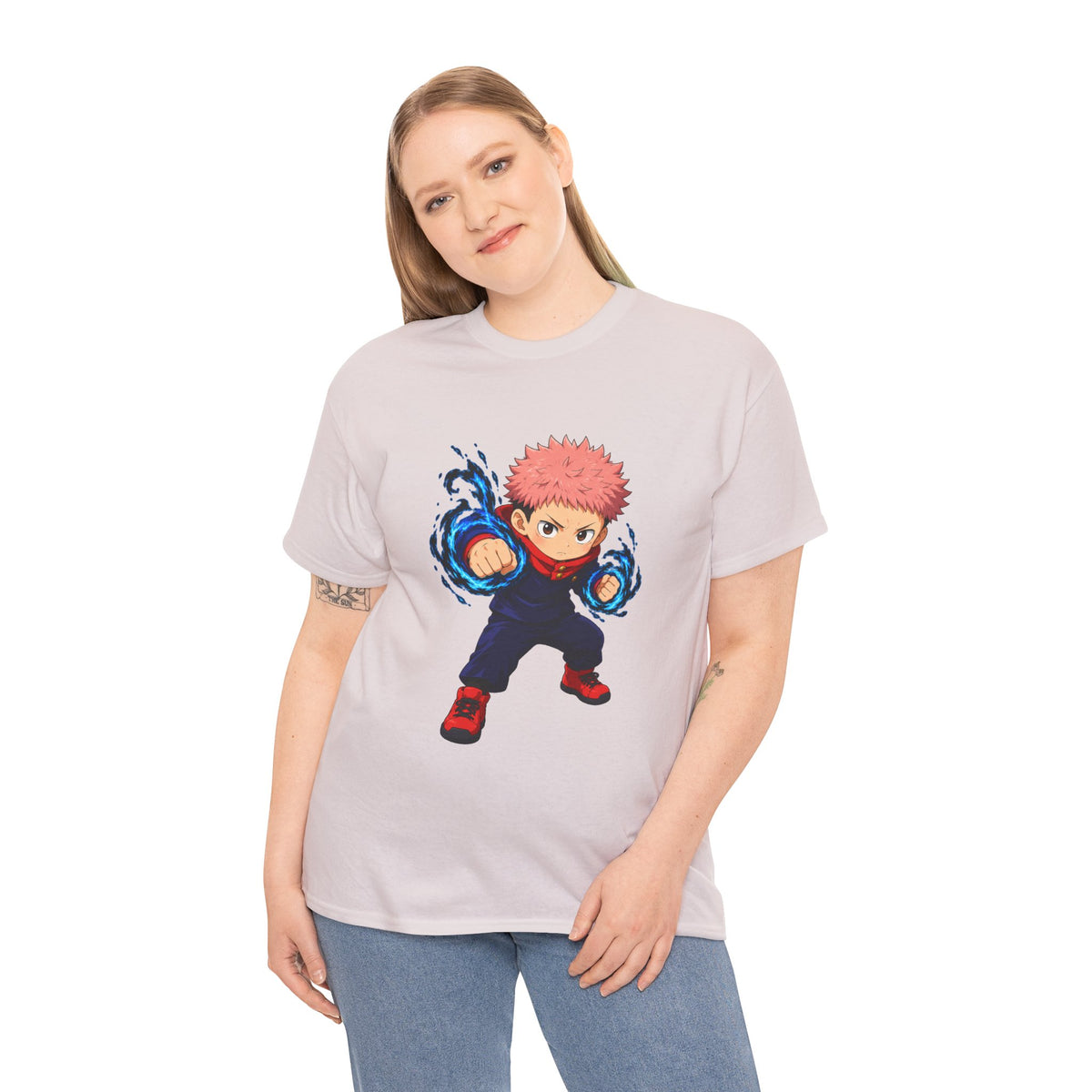 Chibi Fighter Character T-Shirt | Anime Action Pose, Energetic Boy Design