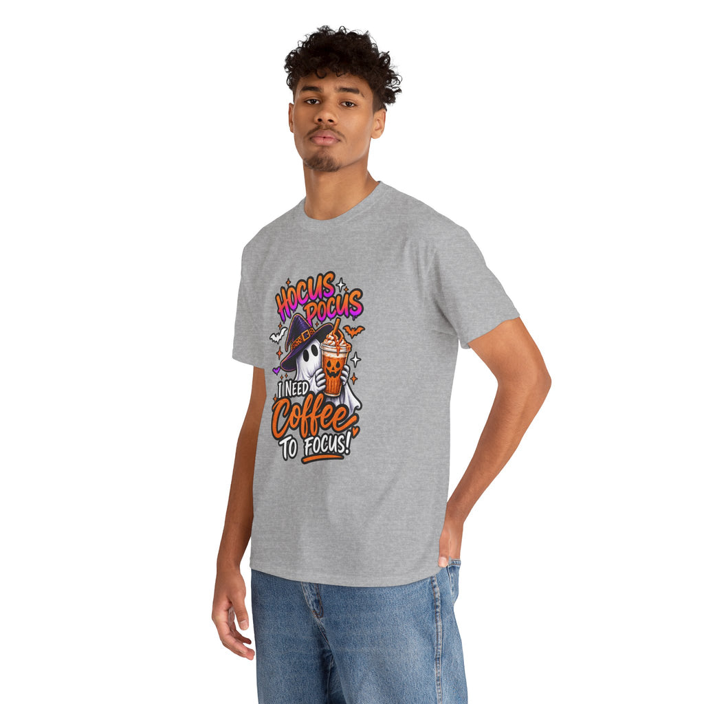 Hocus Pocus I Need Coffee To Focus T-Shirt | Halloween Ghost Witch Coffee Tee | Unisex