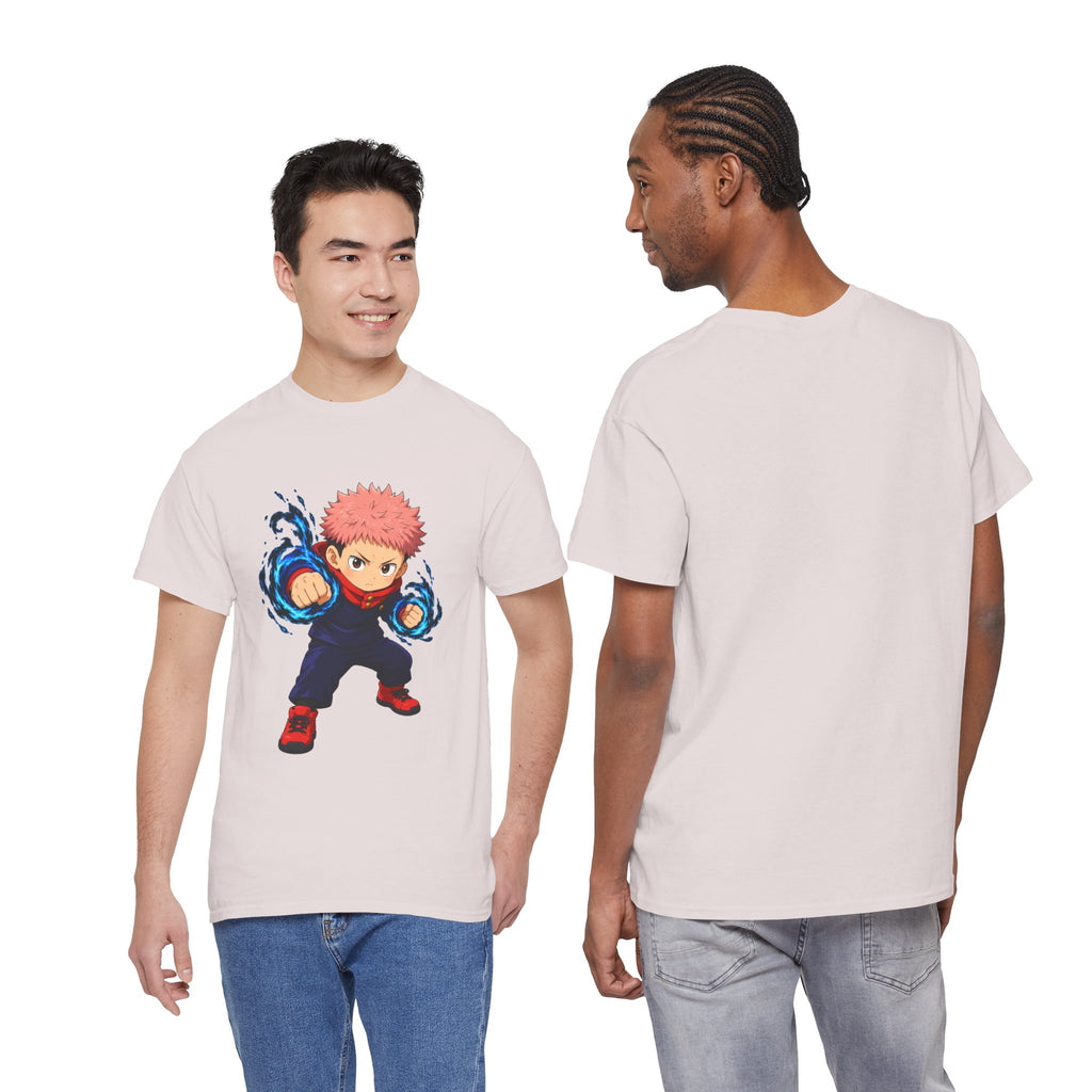 Chibi Fighter Character T-Shirt | Anime Action Pose, Energetic Boy Design