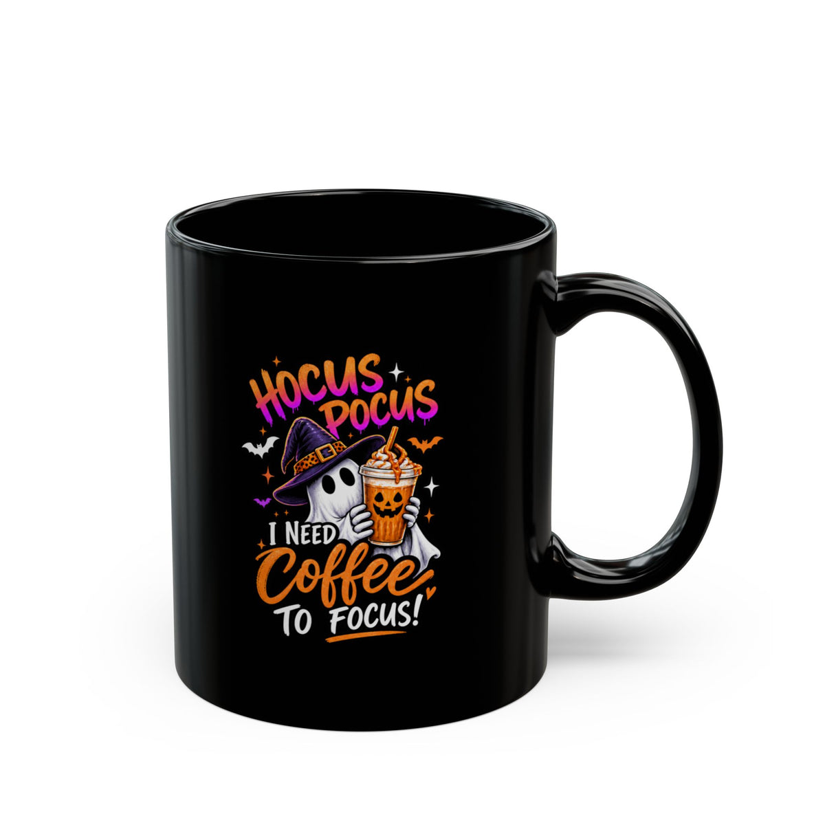 Hocus Pocus Coffee Ghost Witch Mug | Black ceramic 11oz | Halloween