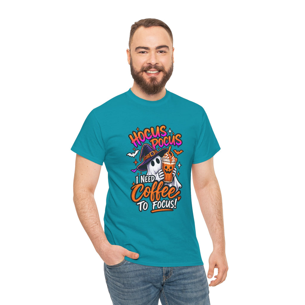 Hocus Pocus I Need Coffee To Focus T-Shirt | Halloween Ghost Witch Coffee Tee | Unisex