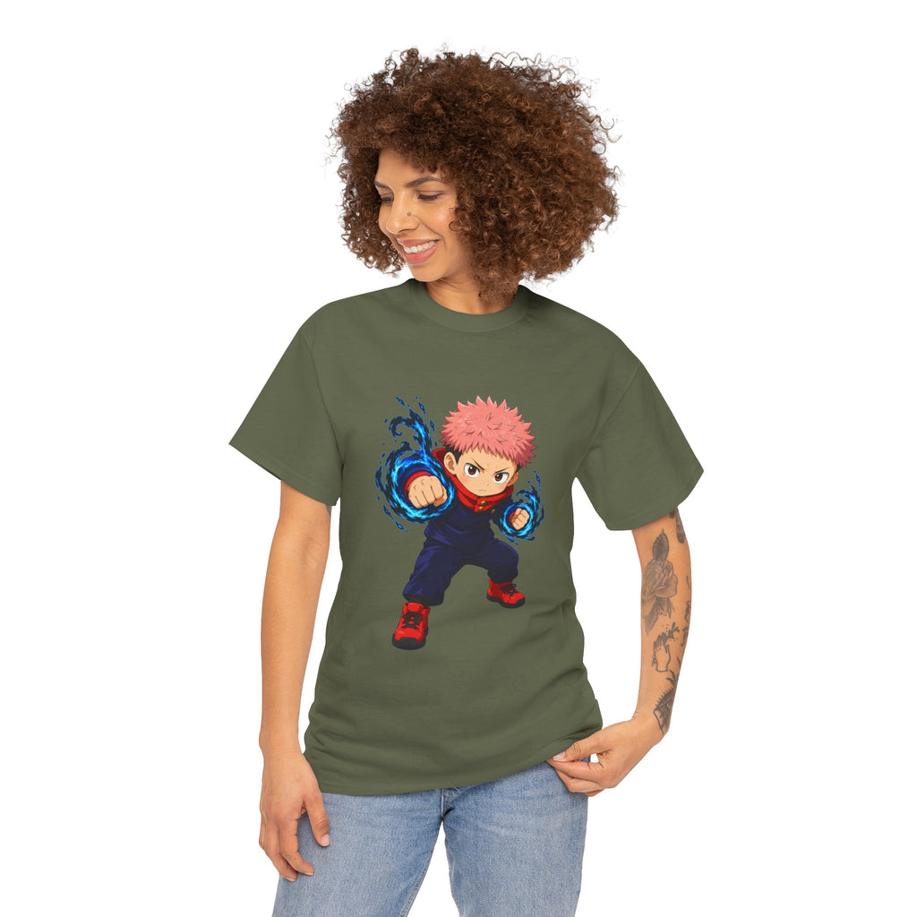 Chibi Fighter Character T-Shirt | Anime Action Pose, Energetic Boy Design