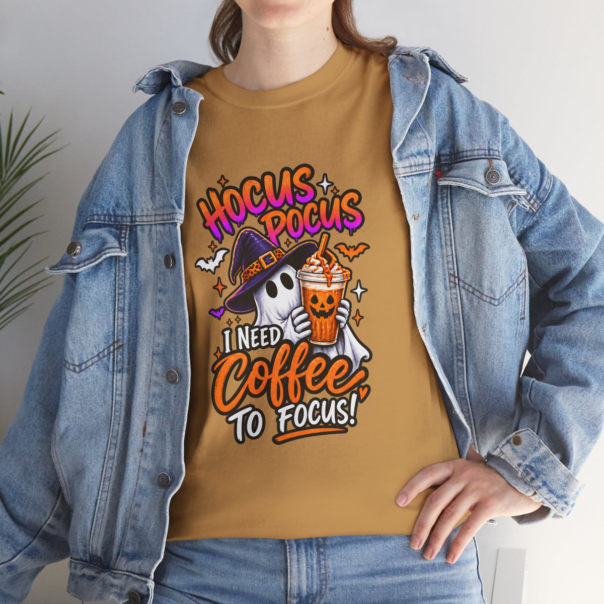 Hocus Pocus I Need Coffee To Focus T-Shirt | Halloween Ghost Witch Coffee Tee | Unisex