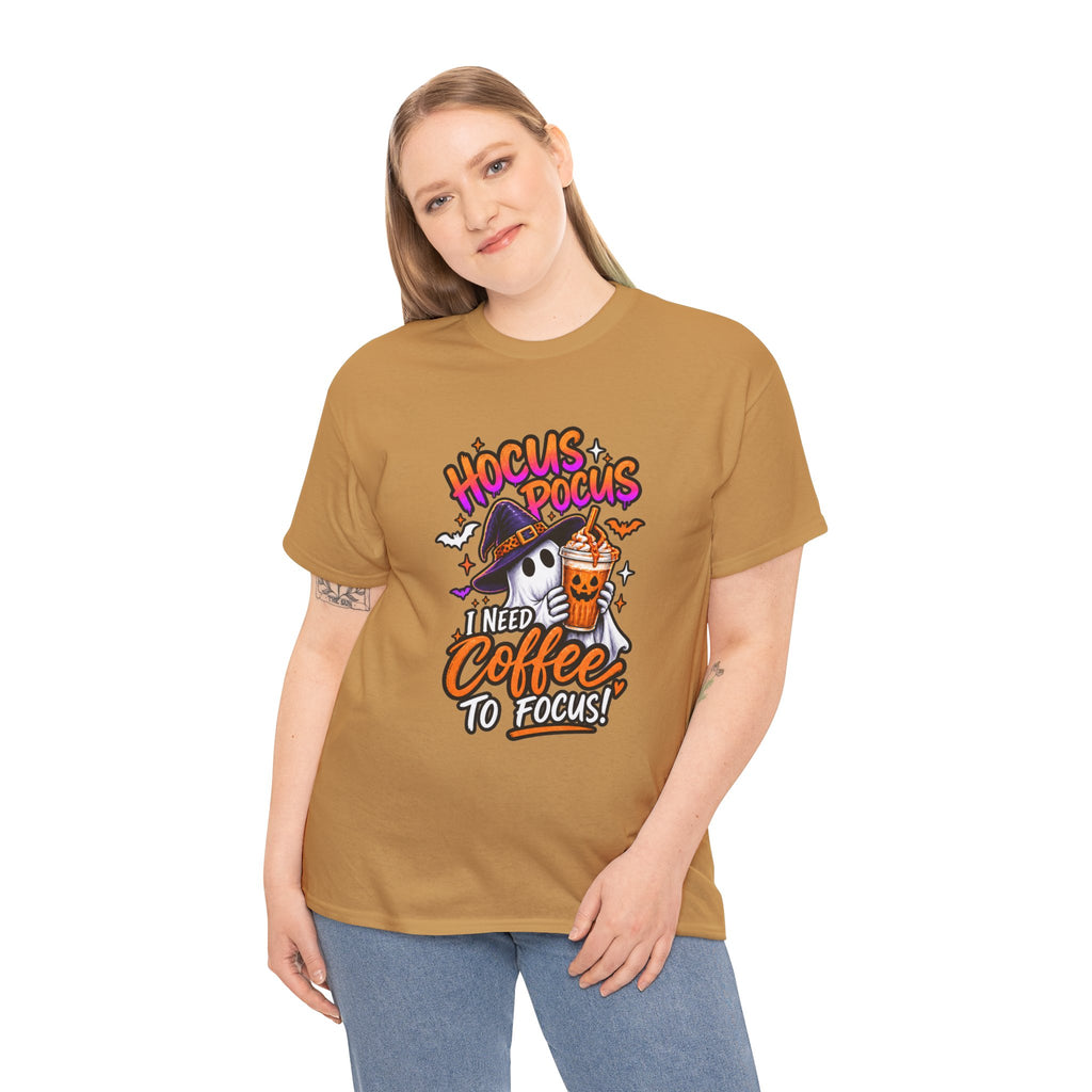Hocus Pocus I Need Coffee To Focus T-Shirt | Halloween Ghost Witch Coffee Tee | Unisex