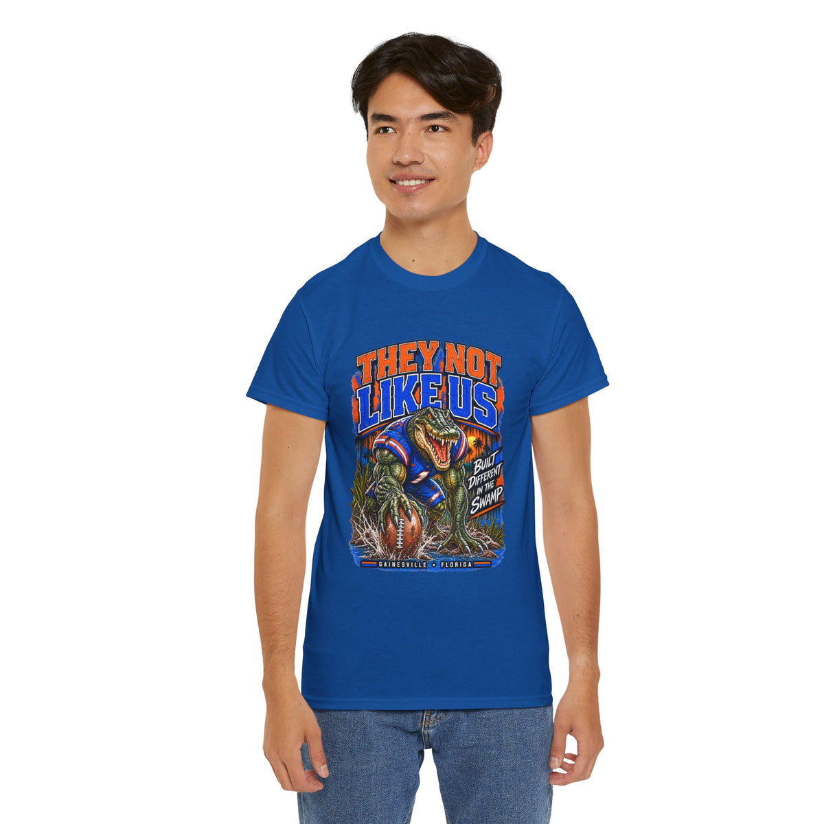 They Not Like Us Alligator Football T-Shirt | Swamp Monster Sports Tee