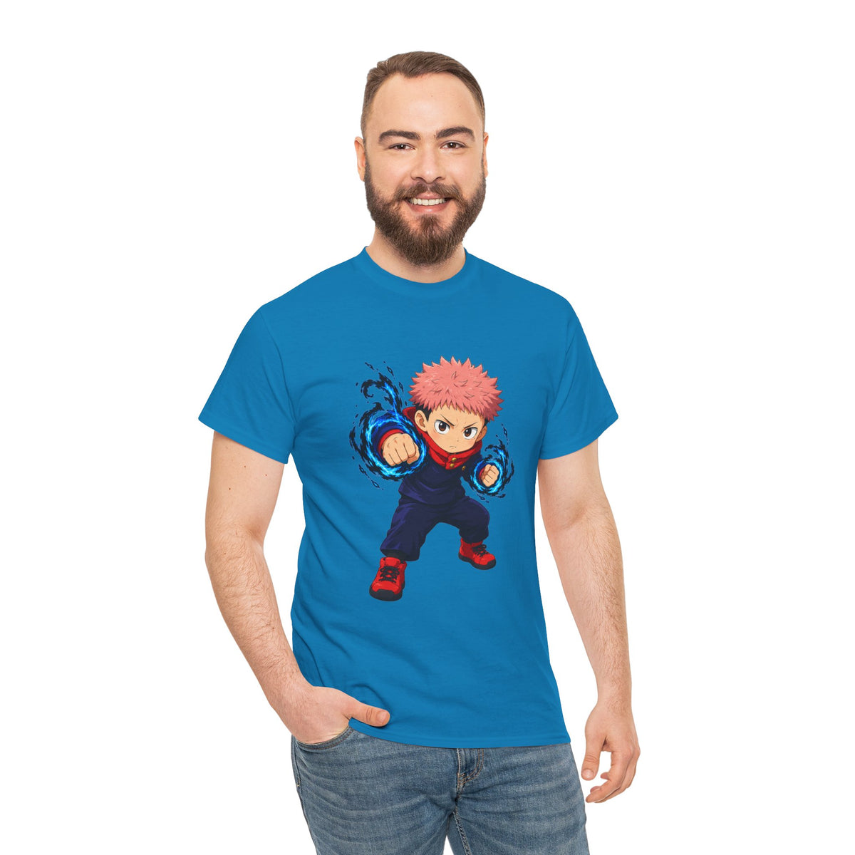 Chibi Fighter Character T-Shirt | Anime Action Pose, Energetic Boy Design