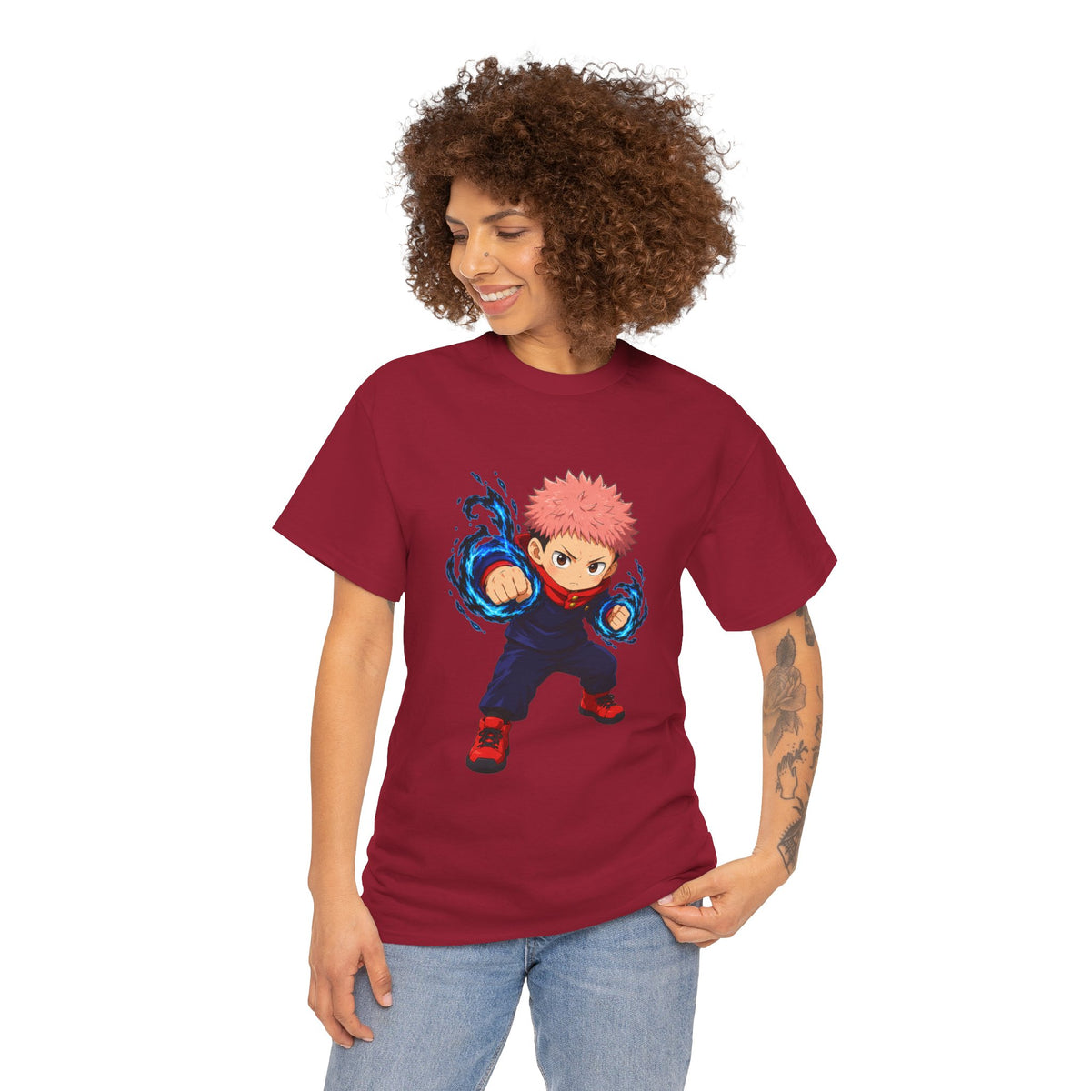 Chibi Fighter Character T-Shirt | Anime Action Pose, Energetic Boy Design