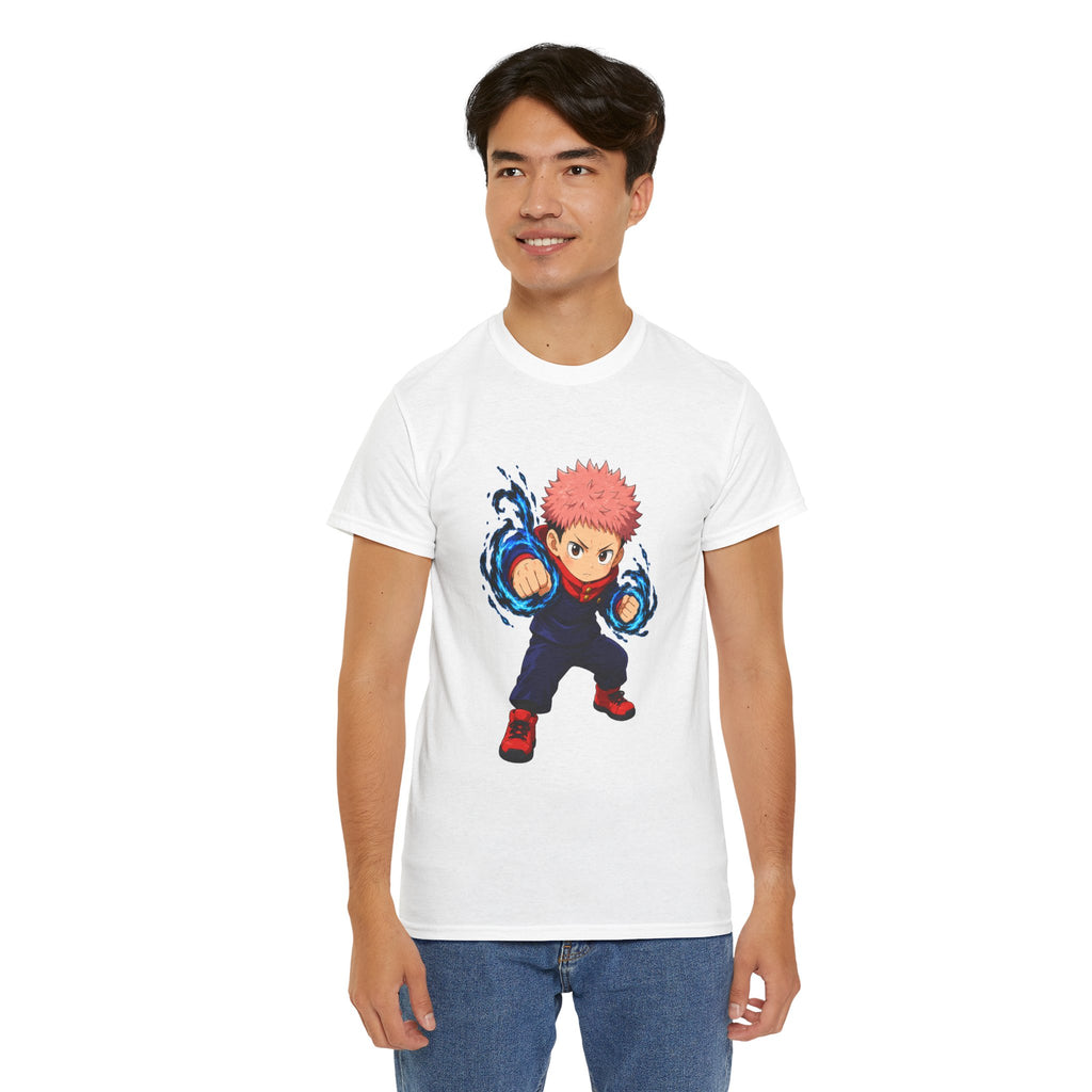 Chibi Fighter Character T-Shirt | Anime Action Pose, Energetic Boy Design