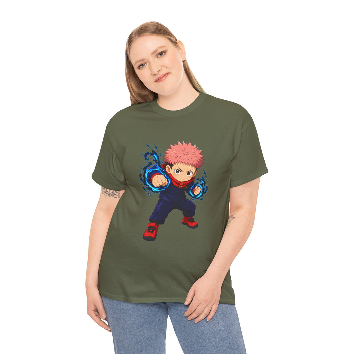 Chibi Fighter Character T-Shirt | Anime Action Pose, Energetic Boy Design