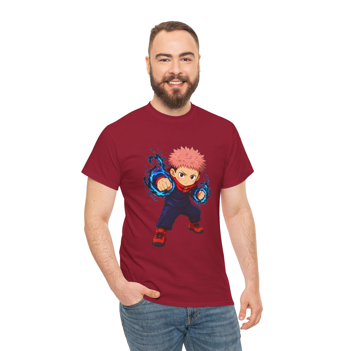 Chibi Fighter Character T-Shirt | Anime Action Pose, Energetic Boy Design