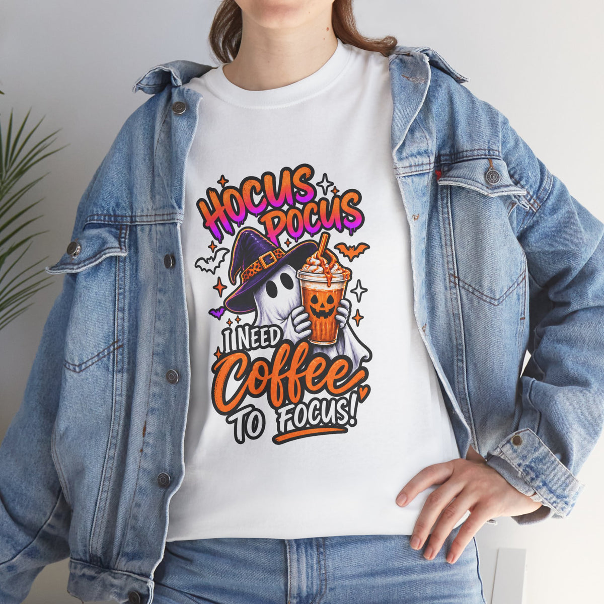 Hocus Pocus I Need Coffee To Focus T-Shirt | Halloween Ghost Witch Coffee Tee | Unisex