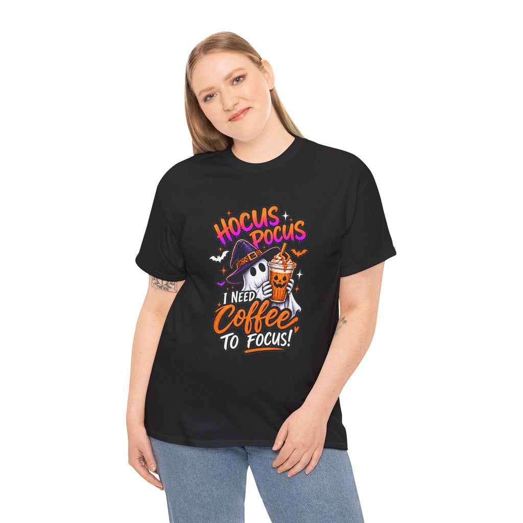 Hocus Pocus I Need Coffee To Focus T-Shirt | Halloween Ghost Witch Coffee Tee | Unisex