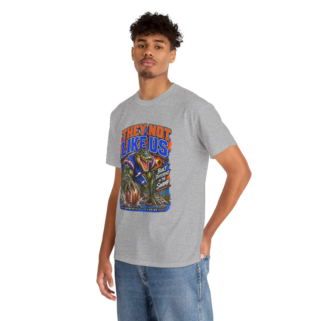 They Not Like Us Alligator Football T-Shirt | Swamp Monster Sports Tee