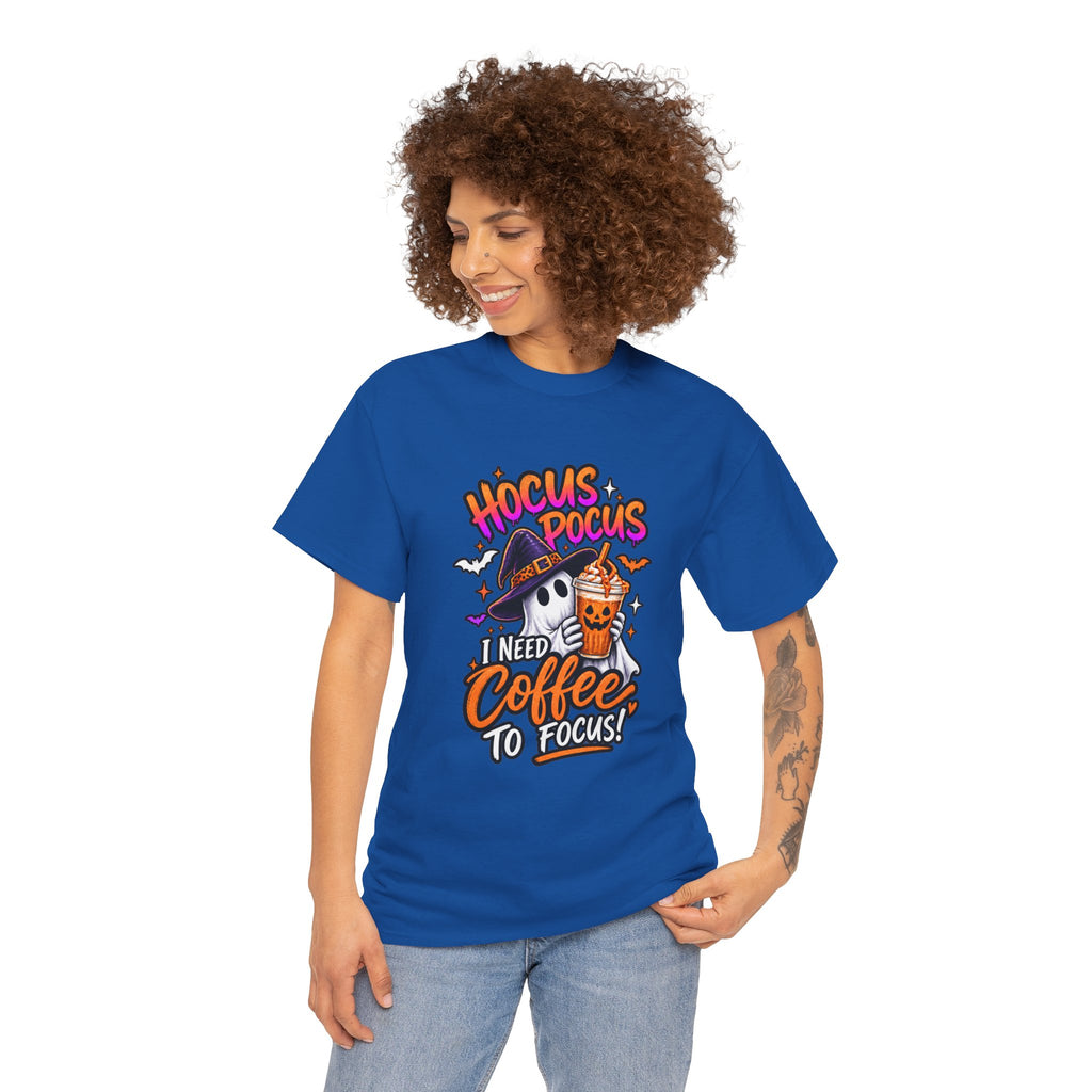 Hocus Pocus I Need Coffee To Focus T-Shirt | Halloween Ghost Witch Coffee Tee | Unisex