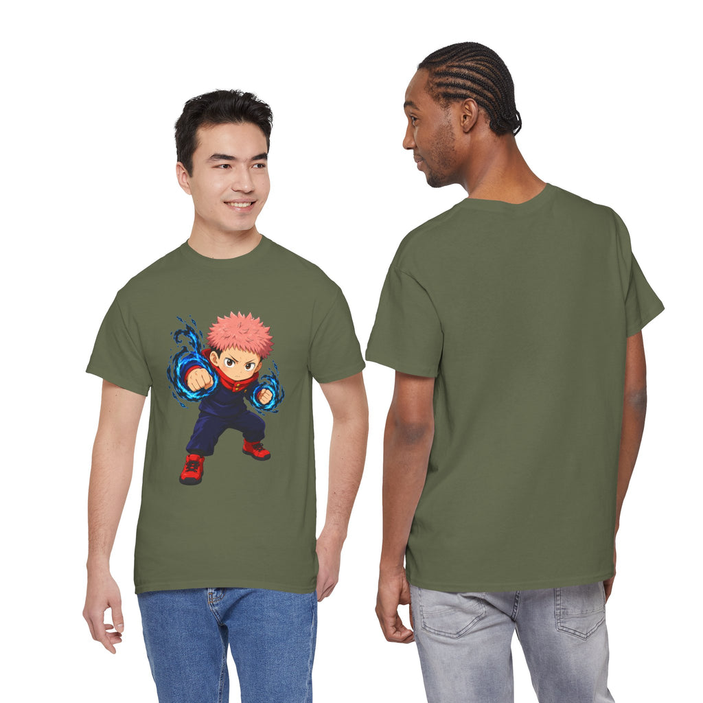 Chibi Fighter Character T-Shirt | Anime Action Pose, Energetic Boy Design