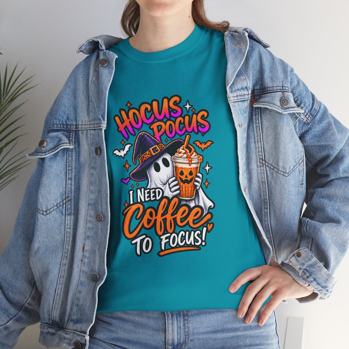 Hocus Pocus I Need Coffee To Focus T-Shirt | Halloween Ghost Witch Coffee Tee | Unisex