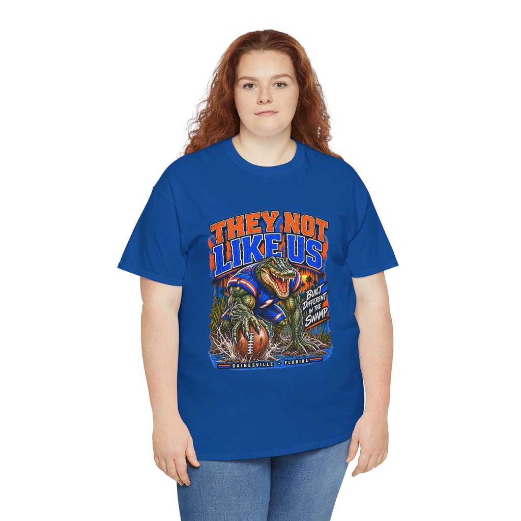 They Not Like Us Alligator Football T-Shirt | Swamp Monster Sports Tee