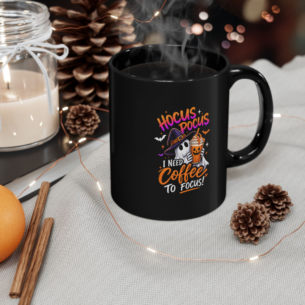 Hocus Pocus Coffee Ghost Witch Mug | Black ceramic 11oz | Halloween