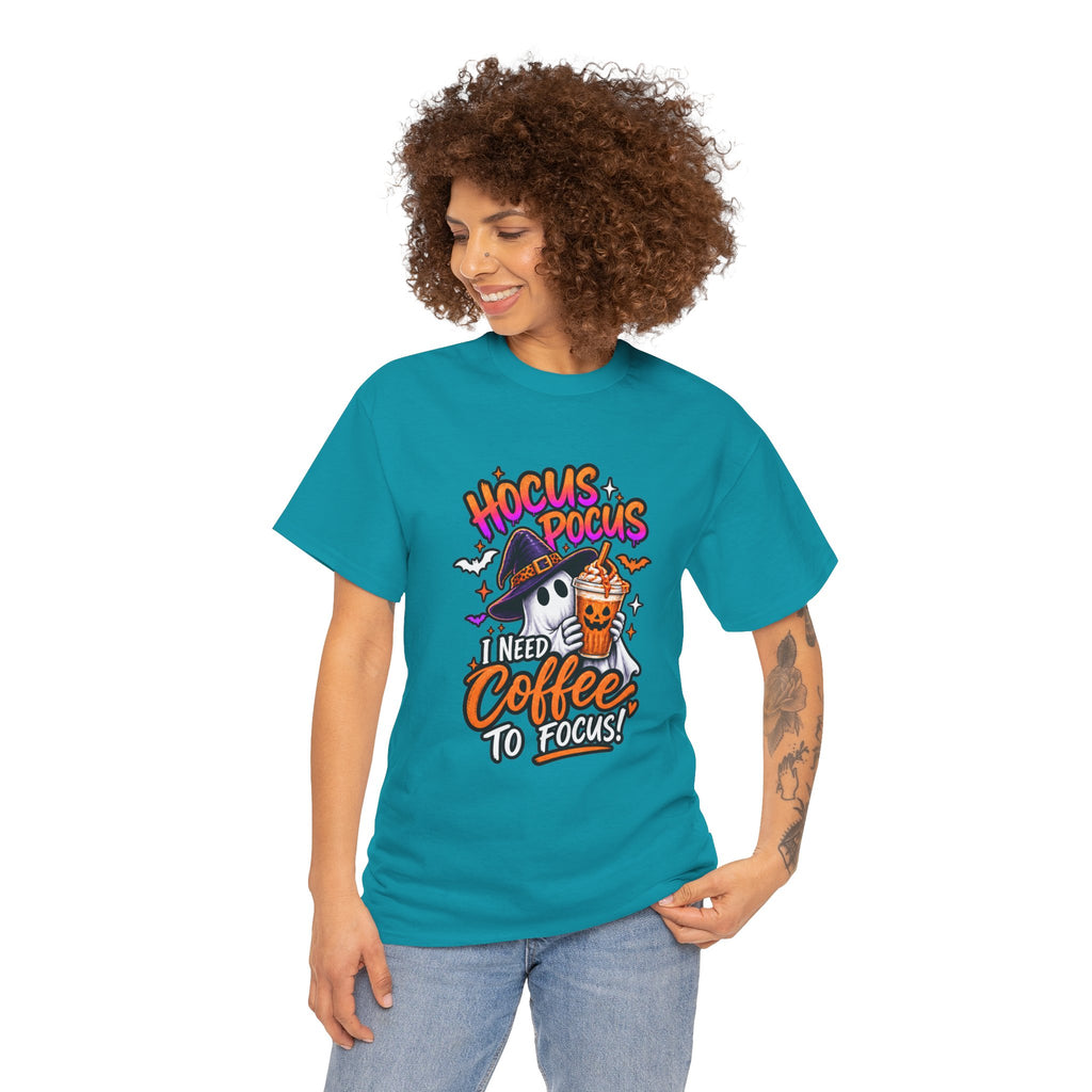 Hocus Pocus I Need Coffee To Focus T-Shirt | Halloween Ghost Witch Coffee Tee | Unisex