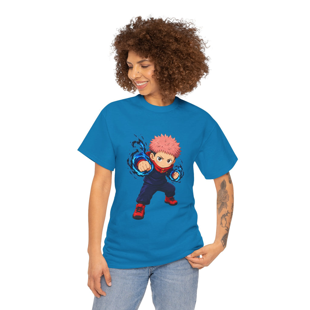 Chibi Fighter Character T-Shirt | Anime Action Pose, Energetic Boy Design