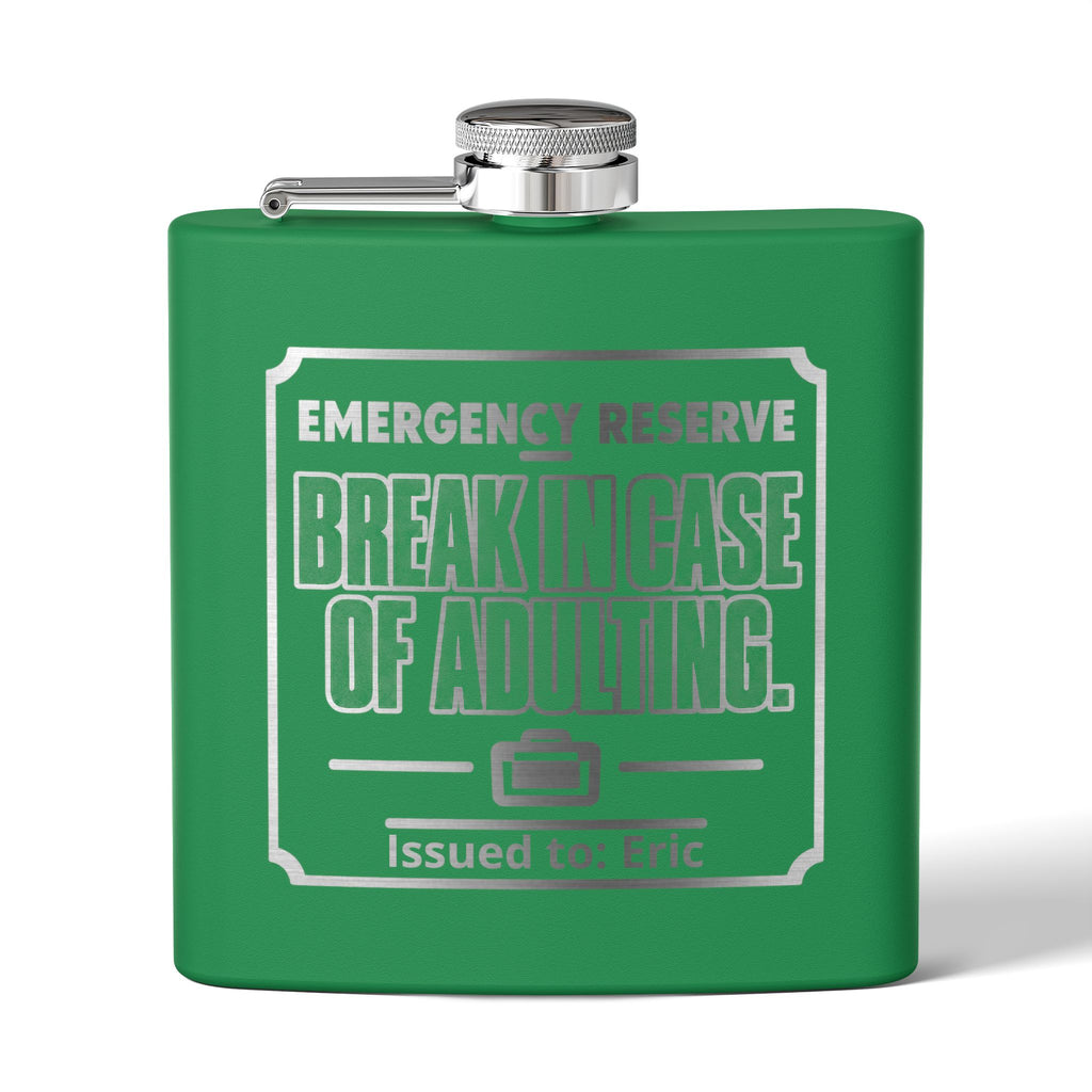 Break In Case of Adulting Personalized Stainless Steel Flask