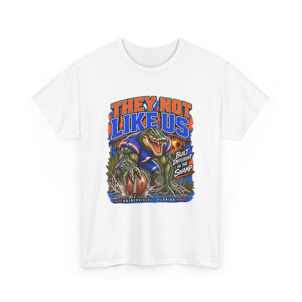 They Not Like Us Alligator Football T-Shirt | Swamp Monster Sports Tee